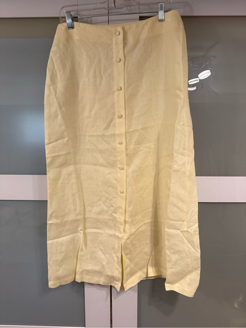 Women's Pale Butter Yellow Button-Front 100% Linen Skirt